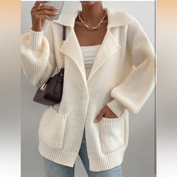 NWT SHEWIN Women Open Front Knit Sweater Oversized Cardigan with Pocket - Picture 5 of 7